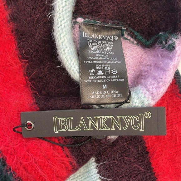 Blank NYC The Mad Hatter Sweater Eyelash Black Stripes Mock Neck Soft Top M NEW - Picture 8 of 11